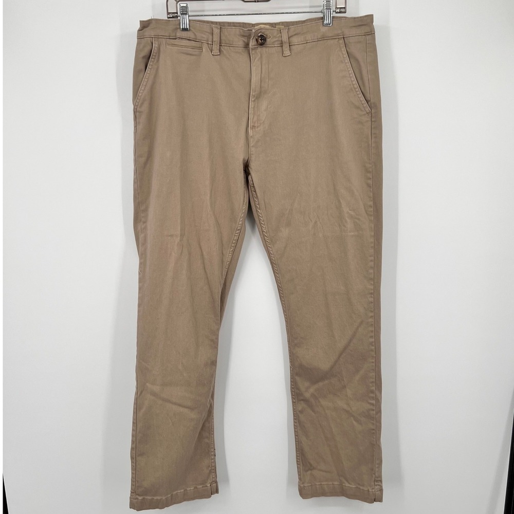 Elliot Mulryan Mens Tan Chino Pants Straight Leg Twill Trousers 36x32 Khaki